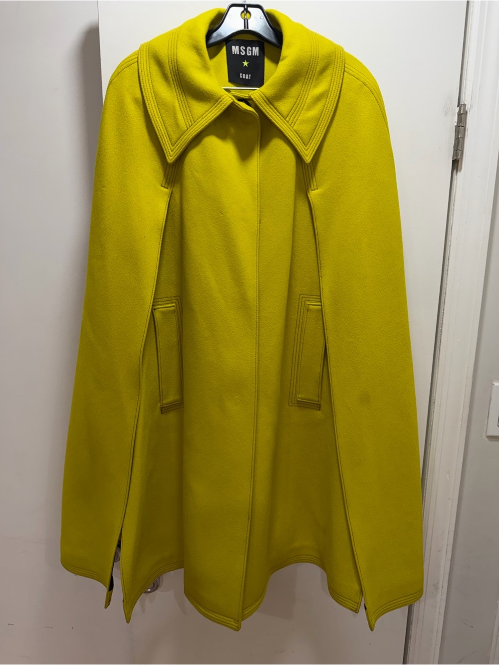 MSGM Bright Yellow Wool Cape with Sculpted Collar